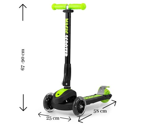Hulajnoga Trójkolowa Scooter Magic Green (1590, Milly Mally) LED