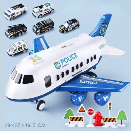 Samolot interaktywny rozkładany parking policja 3 auta dźwięk światła