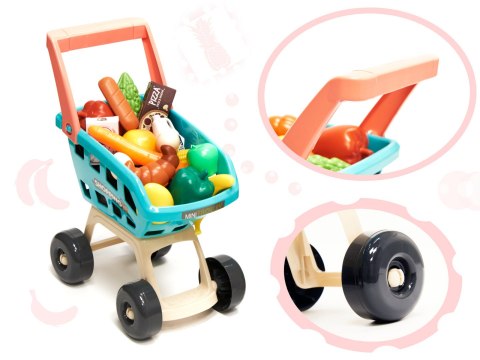 Sklep dla dzieci supermarket stragan wózek na zakupy akcesoria miętowy