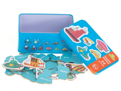 Puzzle dla dzieci układanka w puszce pojazdy 48 puzzli 24 obrazki