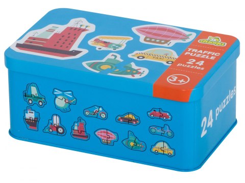 Puzzle dla dzieci układanka w puszce pojazdy 48 puzzli 24 obrazki