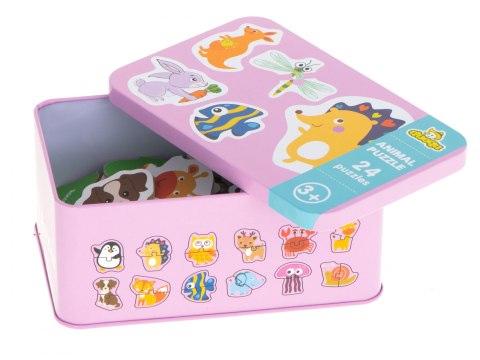 Puzzle dla dzieci układanka w puszce zwierzątka 48 puzzli 24 obrazki