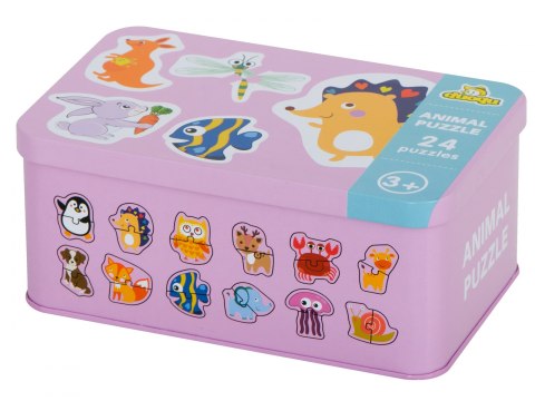 Puzzle dla dzieci układanka w puszce zwierzątka 48 puzzli 24 obrazki