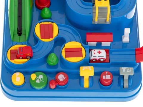 Tor przeszkód interaktywny samochodowy wyścigi parking 3 pojazdy straż radiowóz ambulans, 1 helikopter 32x32cm XXL