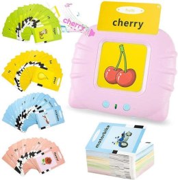 Zabawka edukacyjna czytnik do fiszek kart edukacyjnych do nauki słówek z języka angielskiego 112 kart różowy
