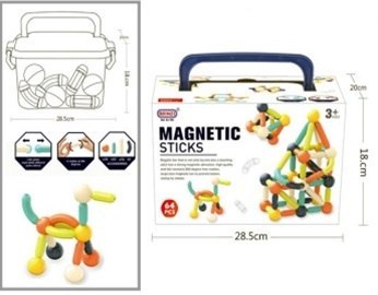 Klocki magnetyczne magnetic sticks dla małych dzieci duże patyczki 64 elementy pudełko