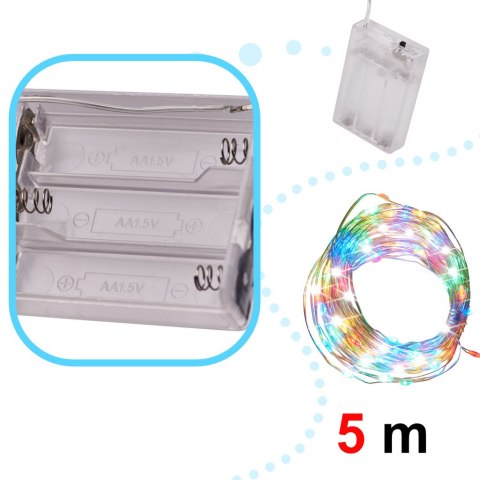 Lampki LED druciki dekoracyjne świąteczne choinkowe 5m 50LED multikolor