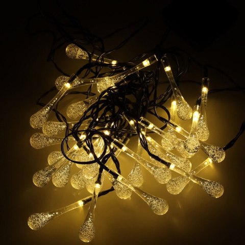 Lampki solarne ogrodowe łezki 6,5m 30LED ciepły biały