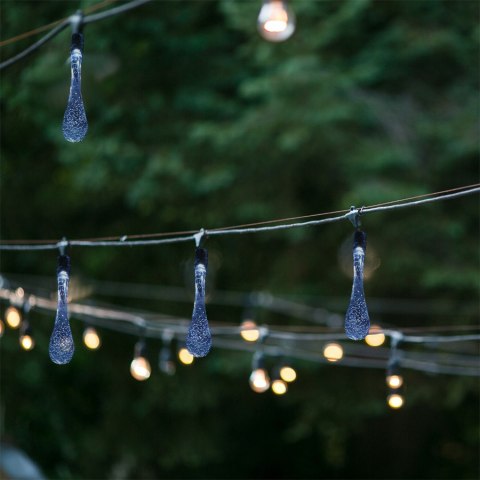 Lampki solarne ogrodowe łezki 6,5m 30LED zimny biały