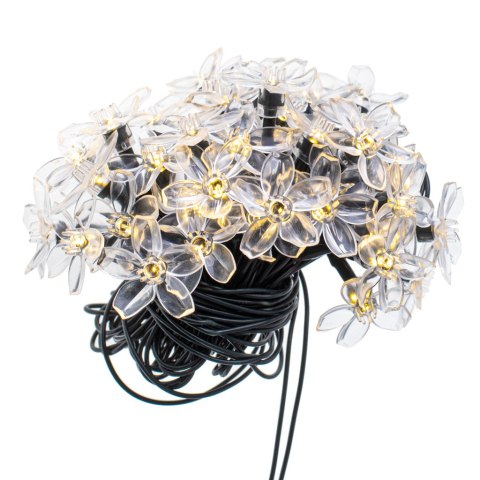 Lampki ogrodowe solarne kwiatki 7m 50LED ciepły biały