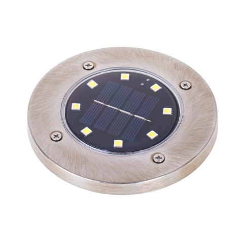 Lampy ogrodowe solarne najazdowe gruntowe czujnik zmierzchu wbijane świecący dysk 8LED 4szt. ciepły biały