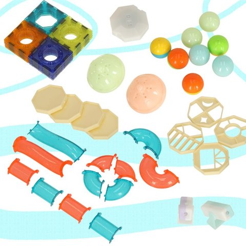 Klocki magnetyczne konstrukcyjne marble tor kulkowy świecący 49 elementów