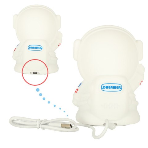 Lampka nocna dla dzieci silikonowa dotykowa miękka 8 LED USB RGB biała astronauta