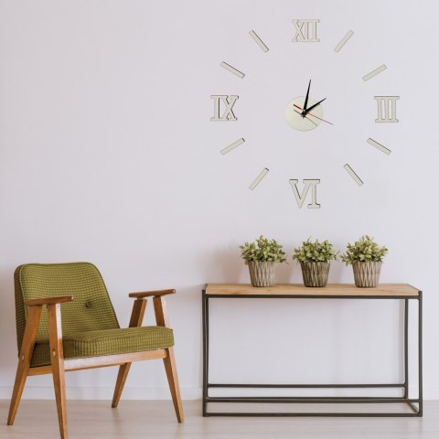 Zegar Ścienny naklejany DIY 3D regulowany rzymski srebrny 130cm