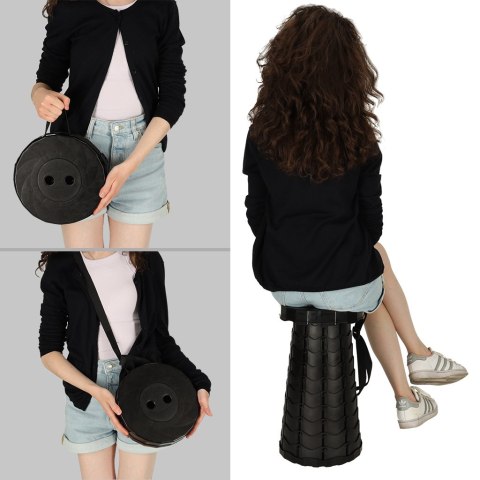 Krzesło składane taboret teleskopowy turystyczny przenośny czarny 200kg