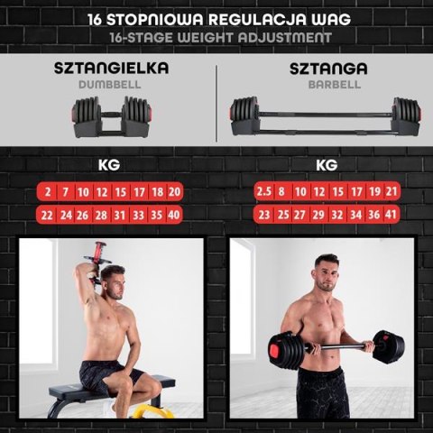 SGR40 PRO SET 2W1 ZESTAW REGULOWANYCH SZTANGIELEK 43,5 KG HMS SGR40 PRO SET 2W1 ZESTAW REGULOWANYCH SZTANGIELEK 43,5 KG HMS