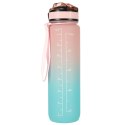 Butelka na wodę bidon ze słomką uchwytem miarką motywacyjną na siłownię BPA free Tritan 1l róż błękit