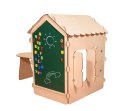 Domek drewniany dla dzieci z tablicą kredową i stolikiem kule LED 86 x 137 x 105 cm