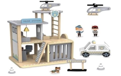 Parking drewniany garaż komisariat policji tor + radiowóz helikopter