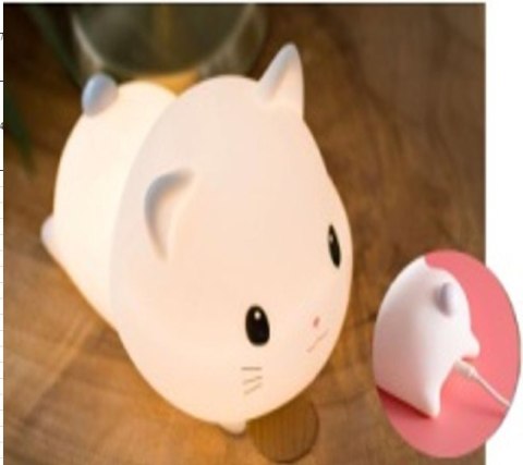 Lampka nocna dla dzieci silikonowa dotykowa miękka USB biała kotek leżący
