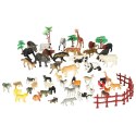 Figurki zwierząt zwierzęta zoo safari farma akcesoria skrzynka 59 el.