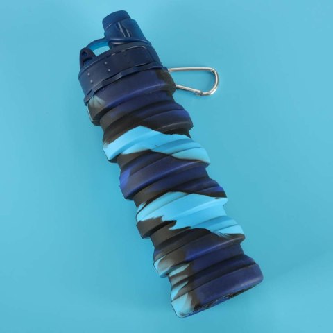 Butelka na wodę bidon silikonowy składany z uchwytem BPA FREE 500ml niebieski