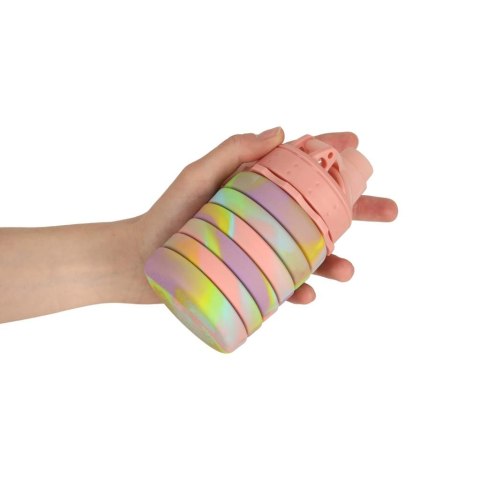 Butelka na wodę bidon silikonowy składany z uchwytem BPA FREE 500ml tęczowy