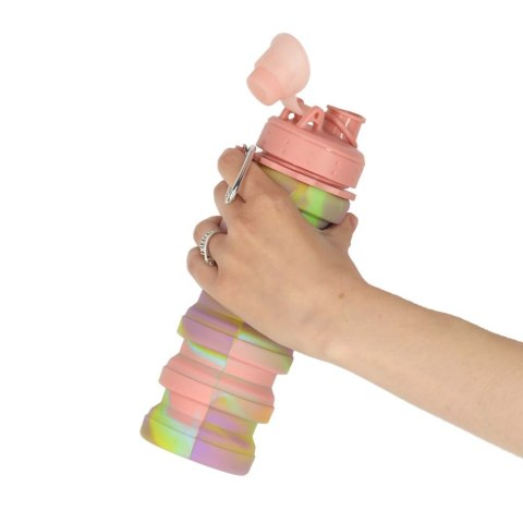 Butelka na wodę bidon silikonowy składany z uchwytem BPA FREE 500ml tęczowy