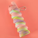 Butelka na wodę bidon silikonowy składany z uchwytem BPA FREE 500ml tęczowy