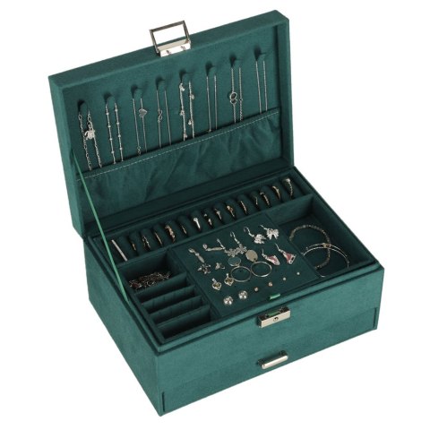 Szkatułka kuferek na biżuterię organizer zielony