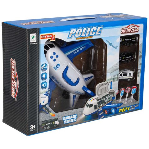 Samolot interaktywny rozkładany parking policja 3 auta dźwięk światła