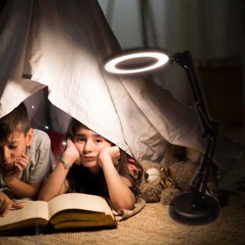 Lampka na biurko biurkowa LED z lupą szkło powiększające obrotowy wysięgnik 2 sposoby mocowania