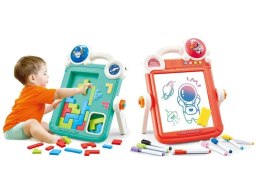 Wielofunkcyjna Dwustronna Tablica 2w1 Zmazywalna Klocki Układanka Edukacyjna NIEBIESKA