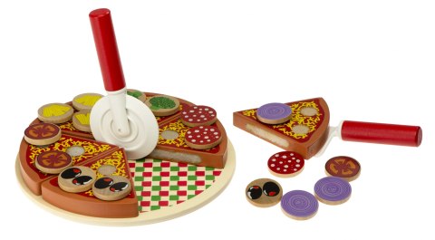 Pizza drewniany zestaw do zabawy na rzep akcesoria łopatka nóż talerz nauka krojenia 20cm