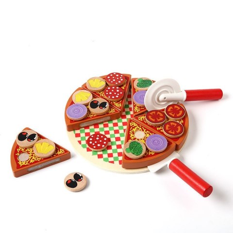Pizza drewniany zestaw do zabawy na rzep akcesoria łopatka nóż talerz nauka krojenia 20cm