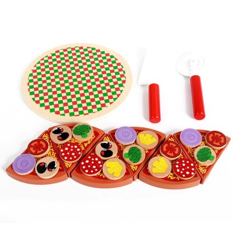 Pizza drewniany zestaw do zabawy na rzep akcesoria łopatka nóż talerz nauka krojenia 20cm