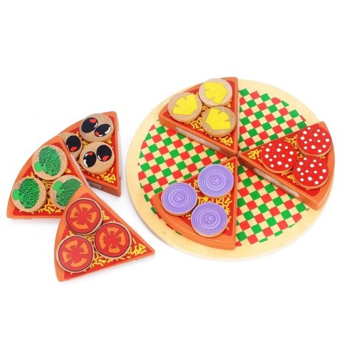 Pizza drewniany zestaw do zabawy na rzep akcesoria łopatka nóż talerz nauka krojenia 20cm