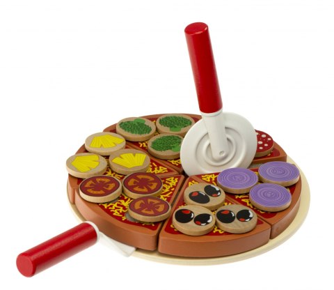 Pizza drewniany zestaw do zabawy na rzep akcesoria łopatka nóż talerz nauka krojenia 20cm