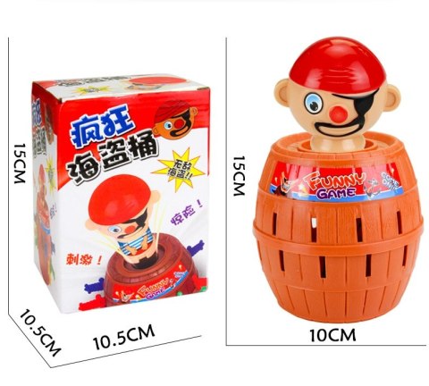 Gra zręcznościowa Szalony Pirat w beczce Ukłuj pirata 9 x 9 x 12,5 cm